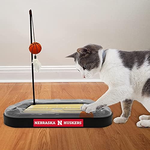 NCAA Nebraska Cornhuskers Basketball Court Cat Scratcher Toy - 6-in-1 Interactive Cat Toy with Catnip-Filled Plush Basketball