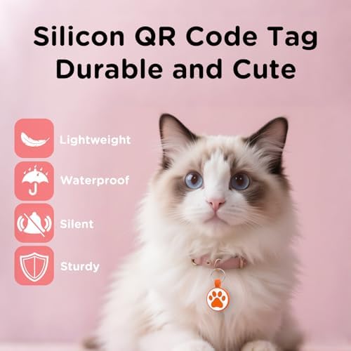 QR Code Cat Tag, Modifiable Pet Online Profile Display Page, Multiple Emergency Contact, Silicone Cat Tag, Lightweight, No Jinging, Collar Accessories (Medium to Large Breeds - 1.25", Orange)
