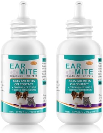 FANSHI 2 PCS Ear Treatment for Dogs & Cats, Cat Ear Care Cleaning with Aloe - Gentle Ear Cleaner Drop Soothing & Clean, Helps Remove Debris & Soothe Itchy Ears, 0.75 fl oz