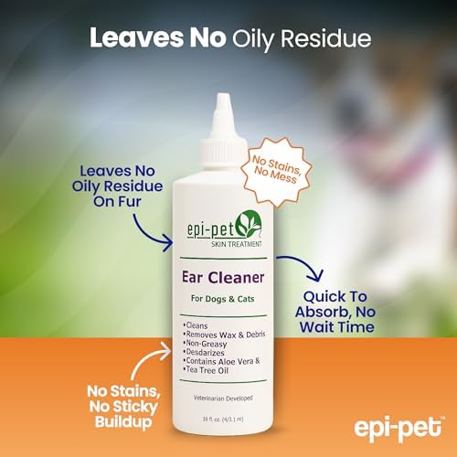 Epi-Pet Dog & Cat Ear Cleaner Solution with Aloe Vera & Tea Tree Oil – Removes Itchy Ear Wax, Debris, Odor – Ears Wash, Drops & Flush for Pets, Dog Ears Cleaning, Cat Cleaner (16 oz- Pack of 3)