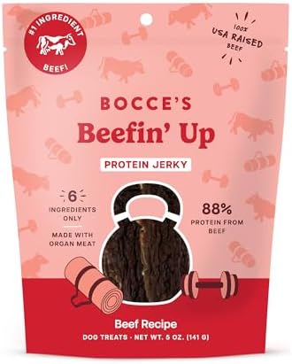 Bocce's Bakery Beefin' Up Protein Jerky Dog Treats, Beef (5 oz)