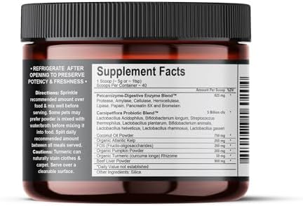 Best Paw Nutrition Probiotics for Dogs | Digestive Enzymes and Probiotics Powder | Beef Liver Flavor | Pumpkin, Turmeric and Prebiotic FOS | Gut Health Food Topper for Dogs and Cats | 6.5oz