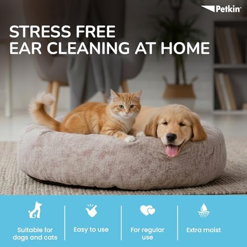 Petkin Jumbo Pet Ear Wipes, 80 Extra Moist Wipes - Soothing & Deodorizing Pet Ear Cleaner to Remove Dirt, Odor, & Wax - Safe, Convenient, & Easy to Use Pet Wipes for Dogs, Cats, Puppies & Kittens