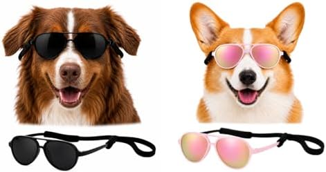 G010 Dog Pet Costume Prop Aviator Sunglasses Medium Breeds 20-40 lbs (2-Pack Black+Pink-Rose Gold mr)
