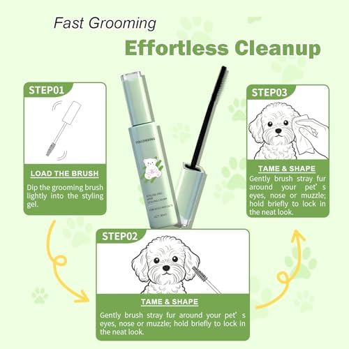 Dog Facial Hair Styling Gel – Gentle Grooming for Eyes & Nose Flyaways, No Alcohol Formula for Small Long-Haired Dogs & Cats, for Daily Use & Styling, 1.06 oz