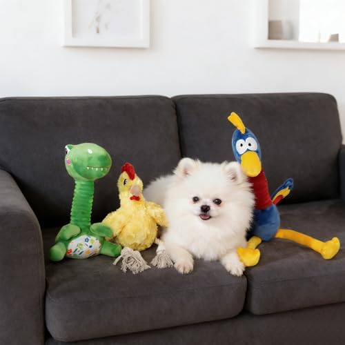 Hollypet Plush Dog Squeaky Toys Shaking and Sound-Making Dog Toy，Dinosaur