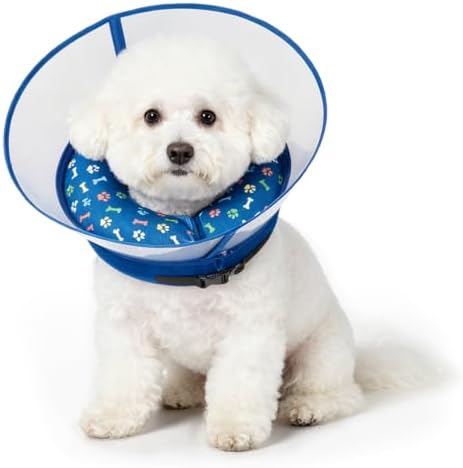 2-in-1 Inflatable Dog Cone Collar, Transparent Anti-Licking Shield with Detachable Soft Padding, Adjustable Elizabethan Collar for Small, Medium, Large Dogs and Cats (M)