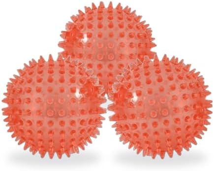 Squeaky Spiky Dog Balls for Teeth Cleaning & Gum Massage 2.5 Inch Small Medium Dogs Red | Spiny TPR Rubber Chew Toys for Fetch Play Interactive Bouncy Dental Balls BPA Free Nontoxic Floats - 3 Pack