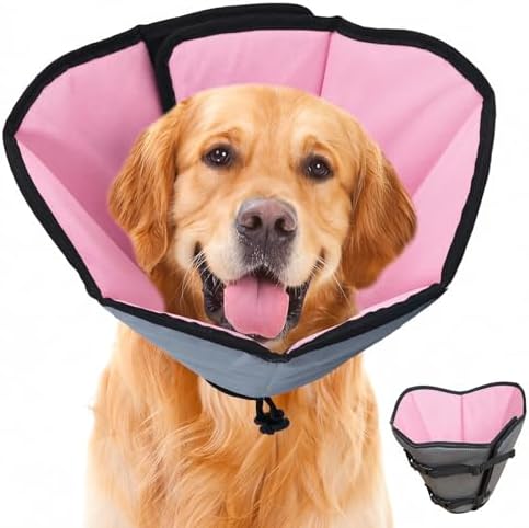 Soft Dog Cone Collar After Surgery: Long Alternative Comfortable Comfy Fabric Recovery Shame Elizabethan Stop Licking Small Medium Large Dogs (Pink, XL)