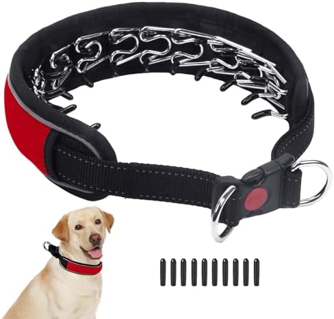 Martingale No Pull Dog Collar for Large Medium Dogs Training Walking, Heavy Duty Nylon Reflective Adjustable Anti Pull Slip Collar with Buckle M Red