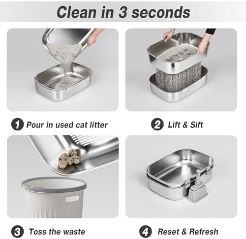 Triple Pan Stainless Steel Sifting Cat Litter Box