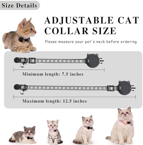 Tensho 2-Pack Breakaway Cat Collar with Airtag Holder, Bell（Black and Pink）