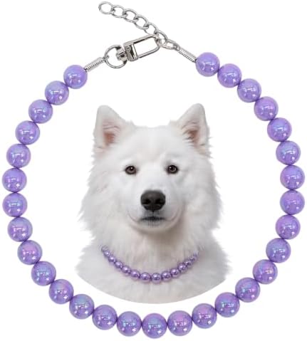 Iridescent Purple Beaded Dog Collar, Fashion Pet Necklace for Large Dog