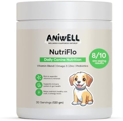 NutriFlo Dog Vitamins & Supplements – 10-in-1 Dog Multivitamin for Gut Health, Hip & Joint, Immune Support, Skin & Coat, Dental Health & Longevity | Daily Dog Supplement for All Breeds (Pack of 2)