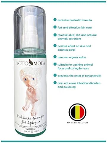 Probiotic Shampoo + Foam Dispenser Kit for Sphynx Cats, Gentle Unscented pH-Balanced Cleanser for Hairless and Short-Hair Breeds with Sensitive Skin, 4.06 fl oz / 120 ml