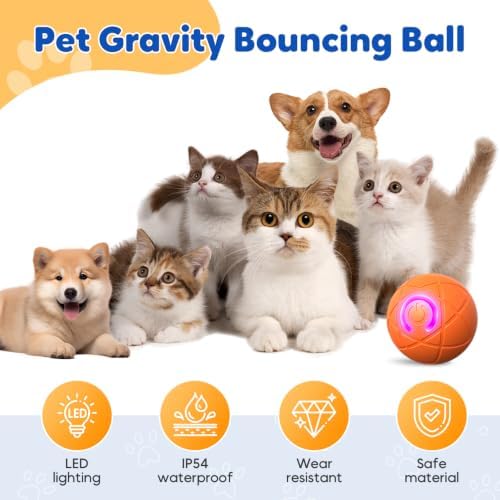 Interactive Small Dog Toy Ball, Smart Jumping Ball for Puppy Dogs, Activated Automatic Bouncing Moving Vibrating (Orange)