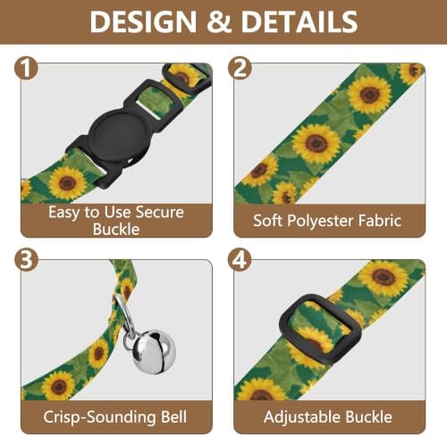 Yellow Sunflowers Petals Cats Collar 2 Pack for Kitten Adjustable 10.6 to 17.1 Inches
