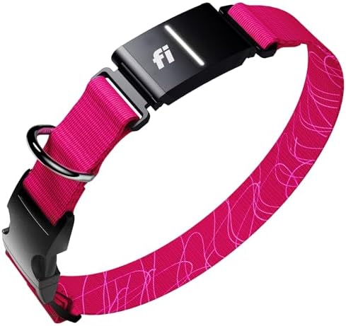 Fi Series 3+ Dog GPS Collar, X-Small Pink Dog Tracker, 12 Months Included | Live 24/7 location updates, escape alerts, activity and sleep insights, waterproof steel build, LED night light