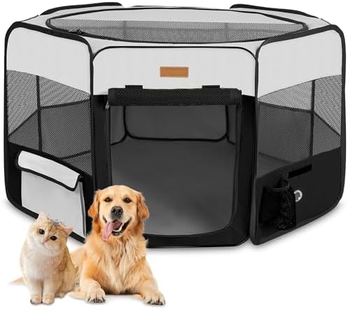 Akinerri Portable Dog Playpen, Foldable Pet Play Pen for Puppy Cat, Black