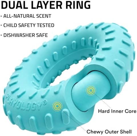 Playology Dual Layer Ring Toy for Aggressive Chewers, Peanut Butter Scent
