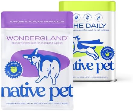 Native Pet WonderGland (30 Scoops) & The Daily Dog Supplement (30 Scoops) - Dog Anal Gland Treatment Prevent Scooting with All-Natural Organic Fiber & 11 in 1 Multivitamins