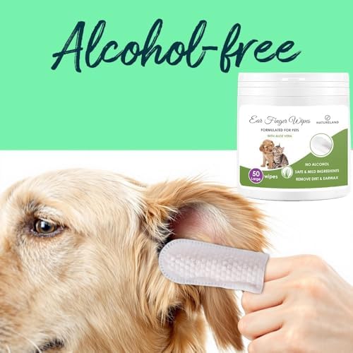 Natureland Dog and Cat Ear Finger Wipes, Large Otic Cleaning, 50 Count