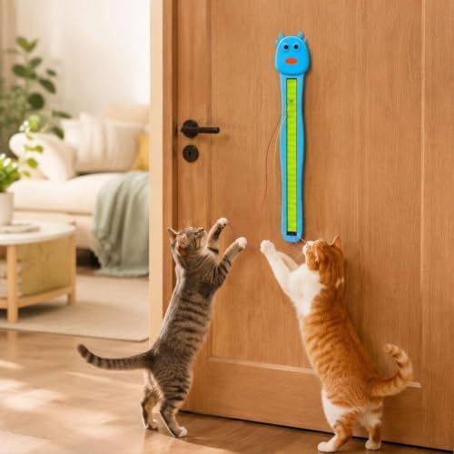 Interactive Cat Toys for Indoor Cats - Wall Mounted Electric Auto Motion Flying Rope Interactive Toy for Indoor Cats, Motion-Activated Flying Rope with Suction Cup for Boredom Relief (Blue)