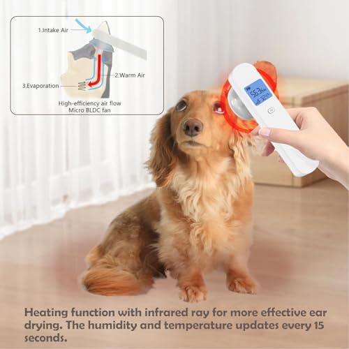Pet Ear Dryer Machine Quick Drying Dog Ear Canal Cleaner One Click Water Remover for Cats Dogs Bathing Grooming 14.7x3.5cm 3 Earplugs Included