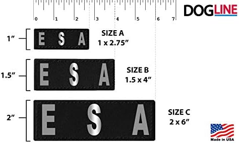 Dogline ESA Vest Patches – Removable ESA Patch 2-Pack with Reflective Printed Letters for Support Therapy Dog Vest Harness Collar or Leash Size A (1" x 2.75")