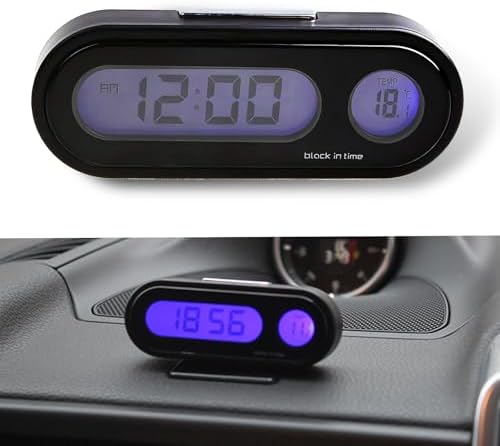 Eratus 1 PC Car 2.95" x 1.1" x 0.7" Digital Clock with Thermometer, Angle Adjustable Dashboard Vent Mini LCD Luminous Large Screen Clock, Black