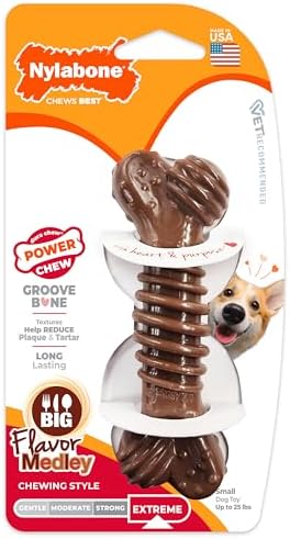 Nylabone Power Chew Dental Groove Bone Dog Chew Toy, Flavor Medley, Small