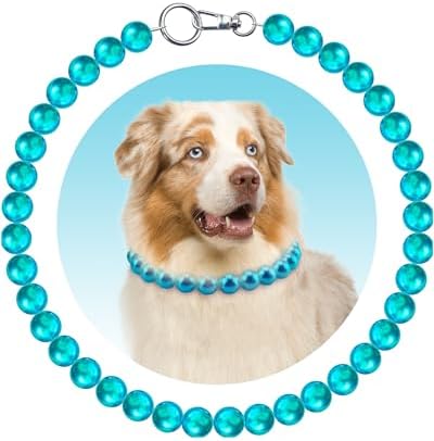 Chunky Pearl Dog Necklace (Beads 20mm),Elegant Classic Super Big Pearl Collar Necklace Accessories for Medium Large Dogs Occasions and Gatherings (Turquoise, L(Neck Girth17''-18.5''))