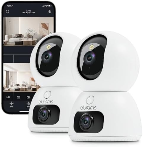 blurams 2K Dual-Lens Indoor Camera, 5G Pet Camera with Phone App, Split-Screen View, Free Human/Sound Detection, Motion Tracking, One-Touch Call, Night Vision, Dual-Band WiFi 6, Work with Alexa. 2Pack