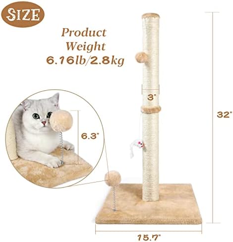 ANWA 32" Tall Sisal Cat Scratching Posts Tree for Indoor Cats Adults, Beige
