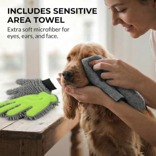 Dog Washing Gloves and Chenille Drying Mitts, 3 Pcs
