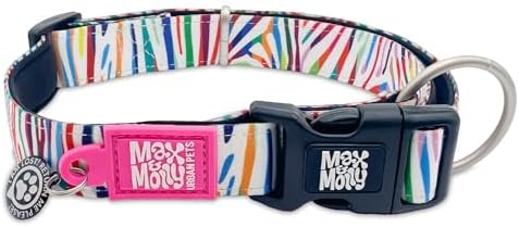 Max & Molly Urban Pets Smart ID Dog Collar - Soft Neoprene, Waterproof, Machine Washable, Power Buckle, Gotcha! QR Tag & Custom App Profile, Magic Zebra L