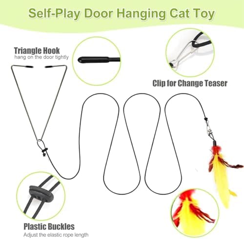Door Hanging Cat Toys with Suction Cups, Interactive Hanging Feather & Plush Cat Toy with Bell, Assorted Replaceable Refills for Indoor Kitten Hunting Exercise & Boredom Relief (Feather)