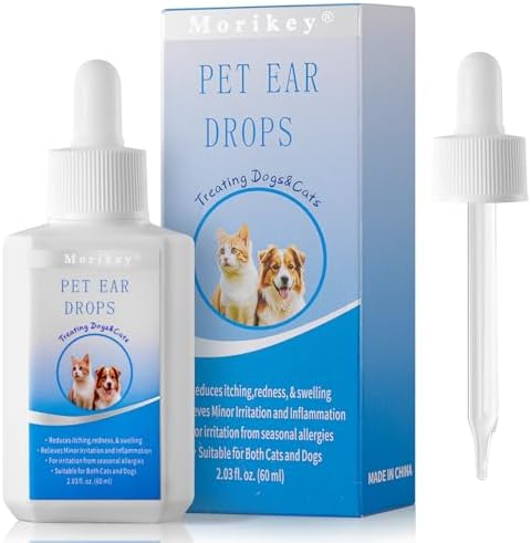 Dog Ear Drops, Pet Ear Infection Treatment, Dog & Cat Ear Cleaner, Ear Wax Removal, Itchy Ear & Ear Mites Relief, 2.03oz/60ml