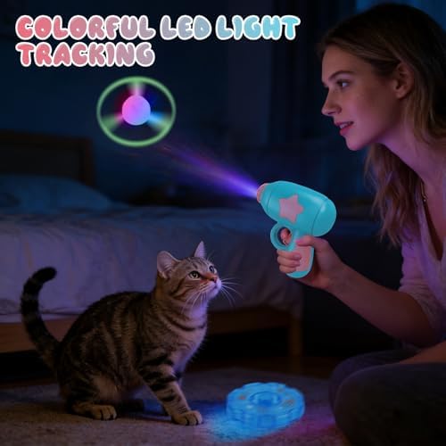 Cat Fetch Toy, 2026 Interactive Light-Up Flying Disc Launcher & Fetch Toy for Cats, Cat Toy Propeller Launcher for Training & Hunting (B)