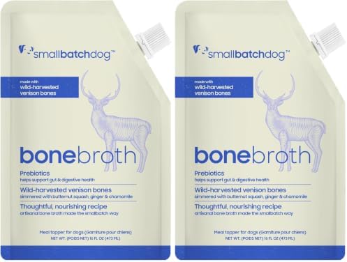 smallbatch Pets Shelf Stable Bone Broth, Organic Venison Recipe with Prebiotics & Adaptogen-Inspired Ingredients, Topper for Dogs - 16 Ounce (Single Pack, Venison) (Pack of 2)