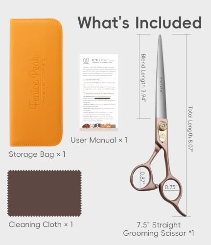7.5'' Dog Straight Scissors for Grooming 440C Stainless Steel Rose Gold Professional Pet Trimming Scissors Sharp Blades Cutting for Dogs and Cats Shears