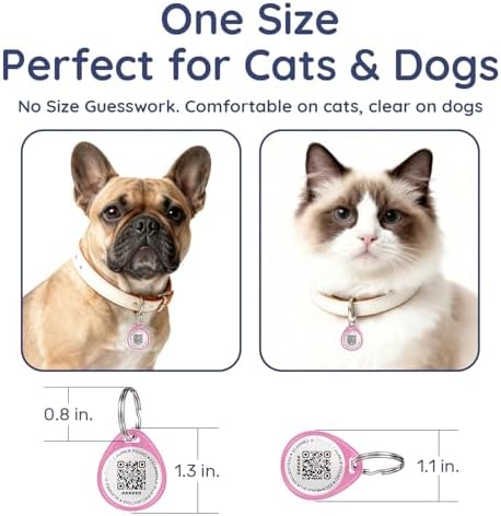 QR Code Dog Tag and Cat Tag, Scan to Reunite Faster, Waterproof and Durable, Lightweight and Quiet, Updatable Contact Info, Pink for Soft Look, 2 Tags in 1 Pack