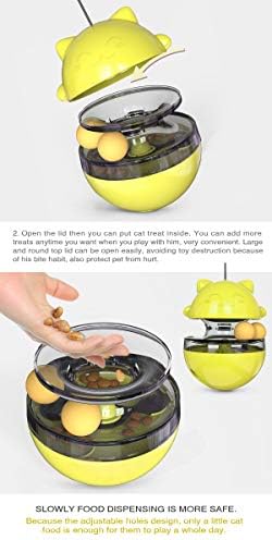 CYBERNOVA Interactive Wobble Cat Toy with a Teaser Wand, Built -in Treat Dispenser/Pet Puzzle Toy/Slow Feeder for Cats and Kitten (Yellow)