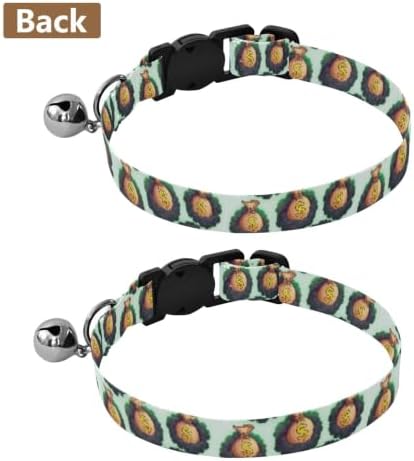 Cartoon Money Dollar Mint Cat Collars 2 Pack Soft Polyester Pet Collar Adjustable 10.6 to 17.1 Inches