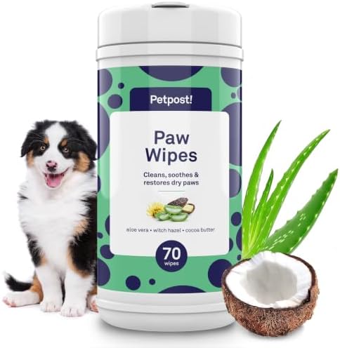 Petpost Large Paw Wipes for Dogs | 70 Count Dog Paw Cleaner Wipes with Aloe Vera, Witch Hazel & Cocoa Butter | Gentle Pet Wipes for Paws | Ultra Soft Cotton Pads