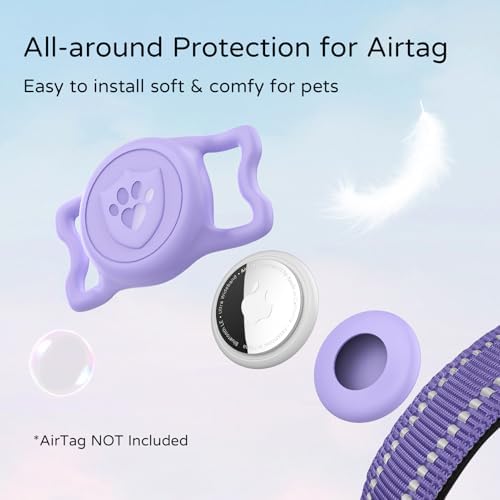 Upgraded AirTag Dog Collar, IP68 Waterproof Holder, Large Purple