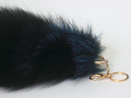 Fosrion Real Colored Yellow Silver Fox Tail Fur Hair Cat Bites Hunting Catching Accompanying Toy (Tanned Blue, Only Tail)