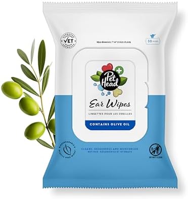Pet Head Health Ear Wipes for Cats and Dogs | Fragrance-Free | 30 Wipes