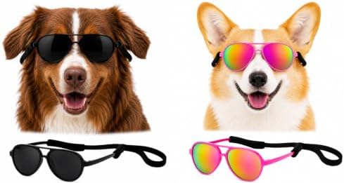 G010 Dog Pet Costume Aviator Sunglasses for Medium Breeds 18-40 lbs (2-Pack Black + Hot Pink-Pink Mirror, uv400)