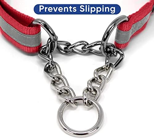 Pawtitas Martingale Dog Collar with Chain a Reflective Dog Training Collar for Large Dogs | Nylon No Pull Dog Collar for Large Dog - Red